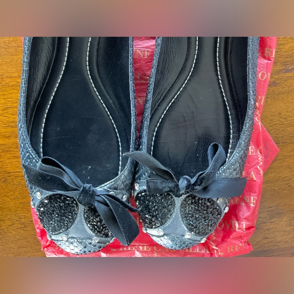Rene Caovilla Black Python Flats